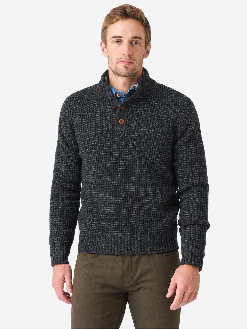 NWT - Faherty - Cashmere Wool Quarter Button Sweater - Black Night Malange